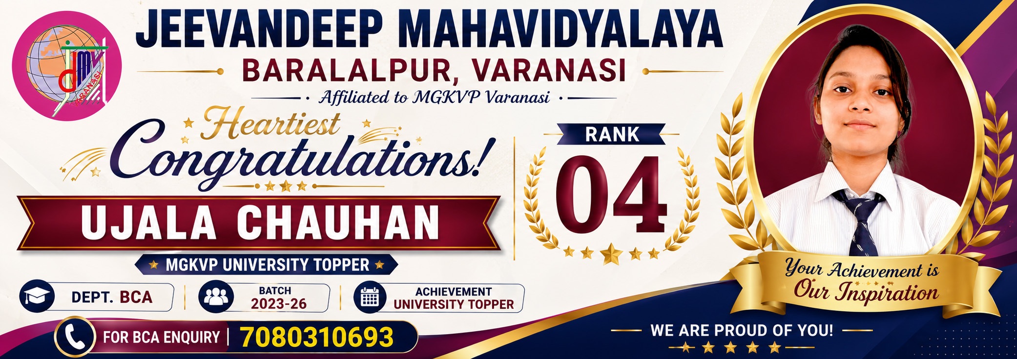  Ujala Chauhan MGKVP University Topper 